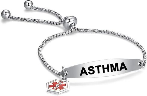 Medical Alert Bracelets for Women,Medical Id Bracelets with Free Laser Engraving,Satinless Steel Adjustable Wristband Bracelets Dual-Side Engraving in Saudi Arabia