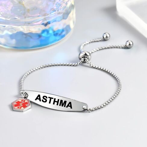 Medical Alert Bracelets for Women,Medical Id Bracelets with Free Laser Engraving,Satinless Steel Adjustable Wristband Bracelets Dual-Side Engraving in Saudi Arabia