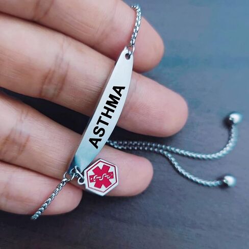Medical Alert Bracelets for Women,Medical Id Bracelets with Free Laser Engraving,Satinless Steel Adjustable Wristband Bracelets Dual-Side Engraving in Saudi Arabia