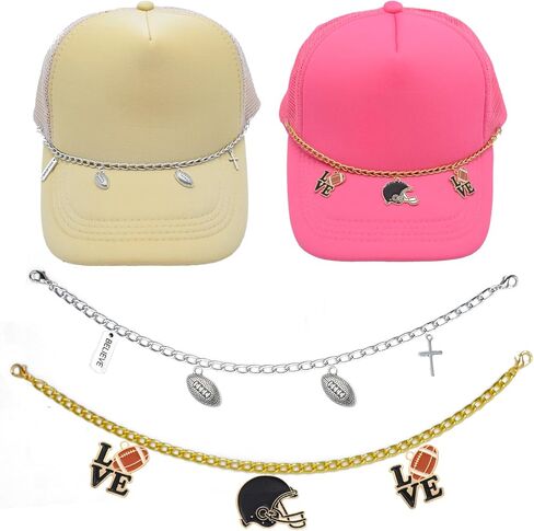 2PCS Trucker Hat Chains Sport Games Charms for Trucker Cap Mesh Baseball Cap Decoration in Kuwait