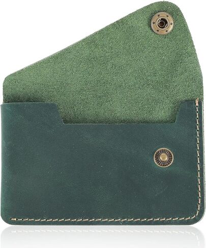 Leather Card Holder, Slim Card Holder Minimalist Leather Wallet for Men and Women Gift for Father Husband(Green) in Saudi Arabia