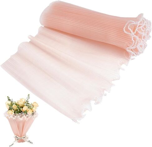 BENECREAT 157x10.8 Inch Flower Wrapping Paper, Peach Puff Pearl Edge Bouquet Floral Packaging Mesh Paper Wrinkled Wavy Net Yarn for Weddding Decor, Mother's Day Flower Gift Packing in Saudi Arabia
