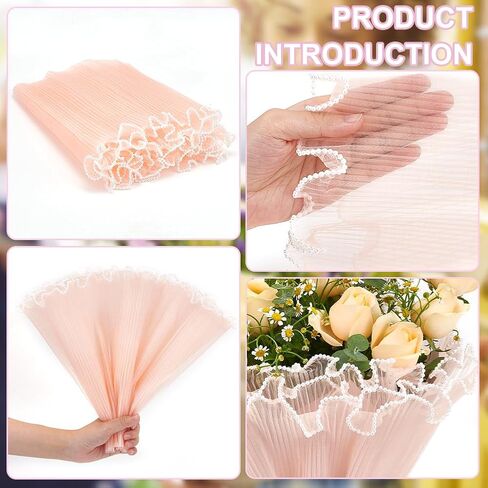 BENECREAT 157x10.8 Inch Flower Wrapping Paper, Peach Puff Pearl Edge Bouquet Floral Packaging Mesh Paper Wrinkled Wavy Net Yarn for Weddding Decor, Mother's Day Flower Gift Packing in Saudi Arabia