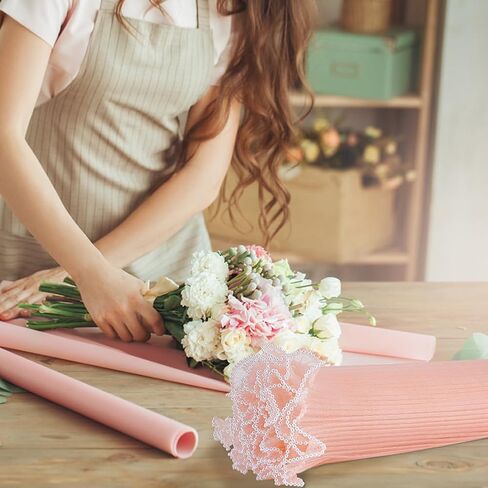 BENECREAT 157x10.8 Inch Flower Wrapping Paper, Peach Puff Pearl Edge Bouquet Floral Packaging Mesh Paper Wrinkled Wavy Net Yarn for Weddding Decor, Mother's Day Flower Gift Packing in Saudi Arabia