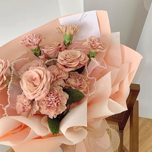 BENECREAT 157x10.8 Inch Flower Wrapping Paper, Peach Puff Pearl Edge Bouquet Floral Packaging Mesh Paper Wrinkled Wavy Net Yarn for Weddding Decor, Mother's Day Flower Gift Packing in Saudi Arabia