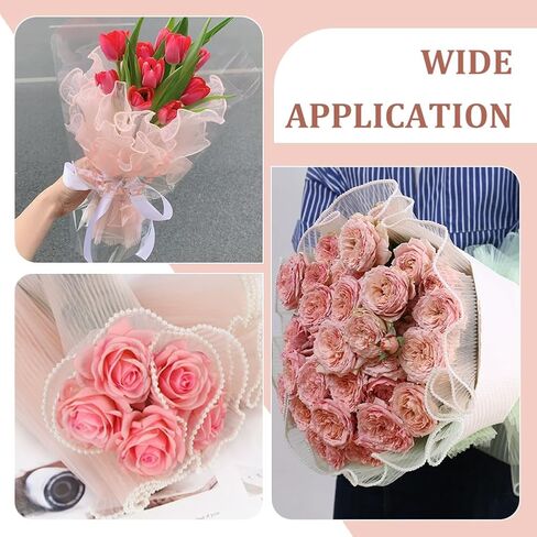 BENECREAT 157x10.8 Inch Flower Wrapping Paper, Peach Puff Pearl Edge Bouquet Floral Packaging Mesh Paper Wrinkled Wavy Net Yarn for Weddding Decor, Mother's Day Flower Gift Packing in Saudi Arabia