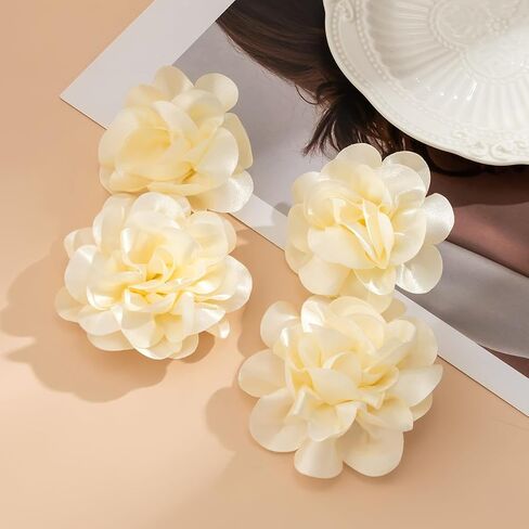 Big Flower Drop Earrings for Women Long Fabric Floral Dangle Earrings Bohemian Exaggerated Statement Satin Flower Earrings Hypoallergenic Summer 3D Fashion Jewelry Gifts in Saudi Arabia