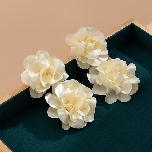 Big Flower Drop Earrings for Women Long Fabric Floral Dangle Earrings Bohemian Exaggerated Statement Satin Flower Earrings Hypoallergenic Summer 3D Fashion Jewelry Gifts in Saudi Arabia