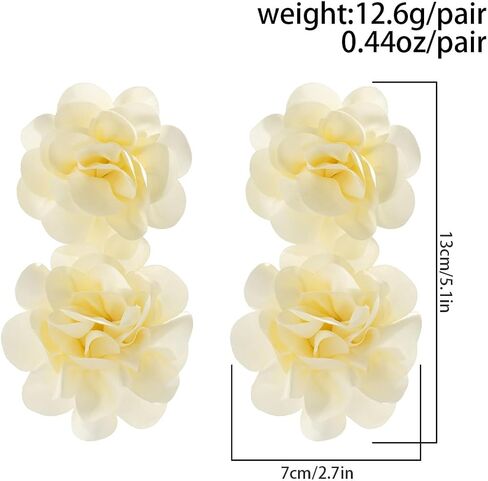 Big Flower Drop Earrings for Women Long Fabric Floral Dangle Earrings Bohemian Exaggerated Statement Satin Flower Earrings Hypoallergenic Summer 3D Fashion Jewelry Gifts in Saudi Arabia