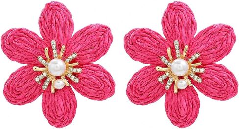 Big Flower Drop Earrings for Women Long Fabric Floral Dangle Earrings Bohemian Exaggerated Statement Satin Flower Earrings Hypoallergenic Summer 3D Fashion Jewelry Gifts in Saudi Arabia