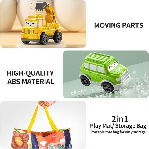 TEMI Toddler Pull Back Car Toys for 1 2 3 Year Old Boy Girl, 12 Pieces Baby Toy Cars with Play Mat/Storage Bag, Baby Toys 12-18 Months, Birthday Gifts for Toddler Toys Age 1-2 in Kuwait