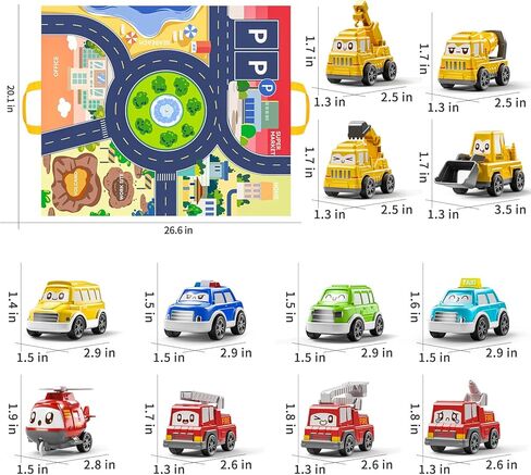 TEMI Toddler Pull Back Car Toys for 1 2 3 Year Old Boy Girl, 12 Pieces Baby Toy Cars with Play Mat/Storage Bag, Baby Toys 12-18 Months, Birthday Gifts for Toddler Toys Age 1-2 in Kuwait