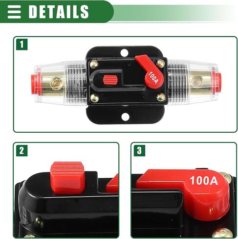 Motoforti Universal DC 12V-24V Fuse Holder 150A Inline Circuit Breaker Reset Fuse Holder for Car Marine Audio Stereo System Protection, Durable, Zinc Alloy, Black, 2 Set in Saudi Arabia