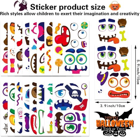 64 Pack Halloween Pumpkin Decorating Kit, Make 64 Funny Face Pumpkin Face Stickers for Kids, Pumpkin Painting Kit, Jack o Lantern Face Stickers Halloween Party Favors Halloween Craft Games Gifts in Kuwait