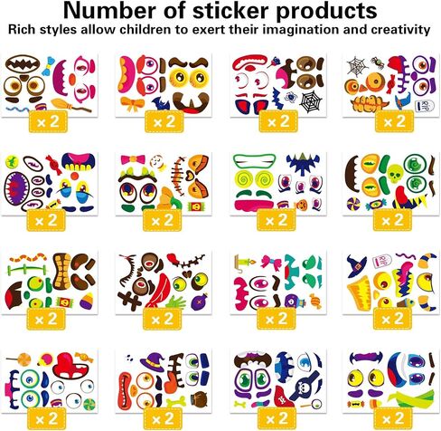 64 Pack Halloween Pumpkin Decorating Kit, Make 64 Funny Face Pumpkin Face Stickers for Kids, Pumpkin Painting Kit, Jack o Lantern Face Stickers Halloween Party Favors Halloween Craft Games Gifts in Kuwait