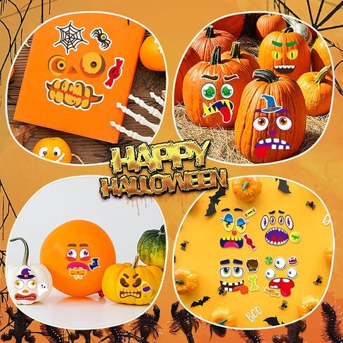 64 Pack Halloween Pumpkin Decorating Kit, Make 64 Funny Face Pumpkin Face Stickers for Kids, Pumpkin Painting Kit, Jack o Lantern Face Stickers Halloween Party Favors Halloween Craft Games Gifts in Kuwait