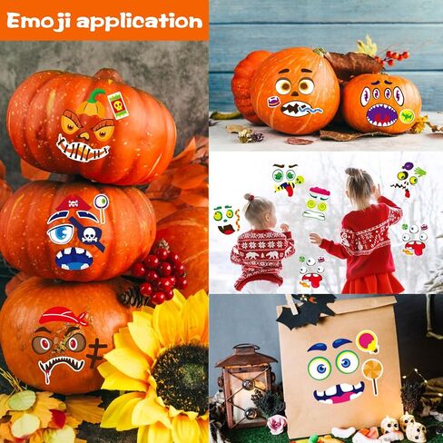 64 Pack Halloween Pumpkin Decorating Kit, Make 64 Funny Face Pumpkin Face Stickers for Kids, Pumpkin Painting Kit, Jack o Lantern Face Stickers Halloween Party Favors Halloween Craft Games Gifts in Kuwait