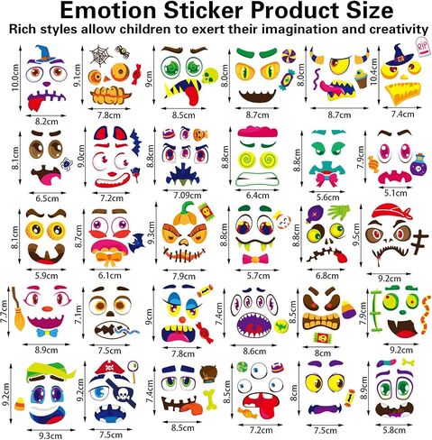64 Pack Halloween Pumpkin Decorating Kit, Make 64 Funny Face Pumpkin Face Stickers for Kids, Pumpkin Painting Kit, Jack o Lantern Face Stickers Halloween Party Favors Halloween Craft Games Gifts in Kuwait