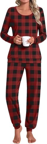 HOTGIFT Women's Fall Pajamas Set with Pockets Soft Pants with Long Sleeve Top Ladies Sleepwear in Saudi Arabia