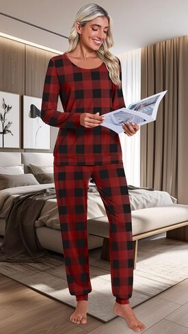 HOTGIFT Women's Fall Pajamas Set with Pockets Soft Pants with Long Sleeve Top Ladies Sleepwear in Saudi Arabia