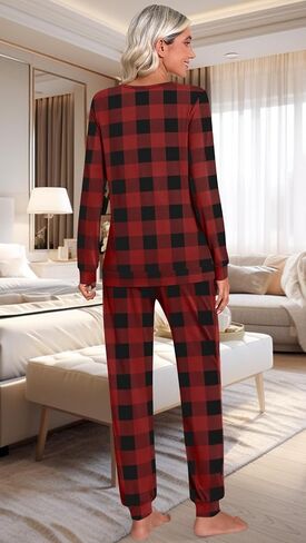 HOTGIFT Women's Fall Pajamas Set with Pockets Soft Pants with Long Sleeve Top Ladies Sleepwear in Saudi Arabia