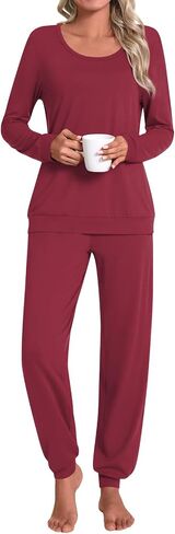 HOTGIFT Women's Fall Pajamas Set with Pockets Soft Pants with Long Sleeve Top Ladies Sleepwear in Saudi Arabia