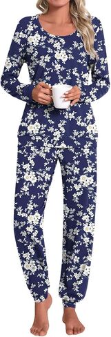 HOTGIFT Women's Fall Pajamas Set with Pockets Soft Pants with Long Sleeve Top Ladies Sleepwear in Kuwait