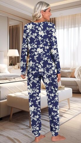 HOTGIFT Women's Fall Pajamas Set with Pockets Soft Pants with Long Sleeve Top Ladies Sleepwear in Kuwait