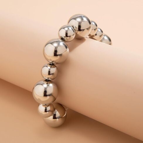 Gold Beaded Bracelet for Women Big Round Ball Beaded Elastic Bracelet Chunky Gold Bracelet Adjustable Stretch Strand Bracelet Fashion Dainty Jewelry Gift for Women in Kuwait