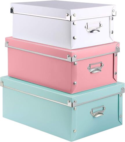 storage box, Mixed color decorative storage box，with handle, lid, screw fixed, foldable, three sizes suitable for holding clothes, toys, cosmetics, books, blankets （Mixed color 1 in Saudi Arabia