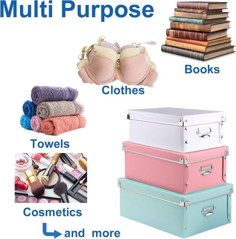 storage box, Mixed color decorative storage box，with handle, lid, screw fixed, foldable, three sizes suitable for holding clothes, toys, cosmetics, books, blankets （Mixed color 1 in Saudi Arabia