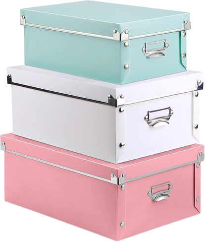 storage box, Mixed color decorative storage box，with handle, lid, screw fixed, foldable, three sizes suitable for holding clothes, toys, cosmetics, books, blankets （Mixed color 1 in Saudi Arabia