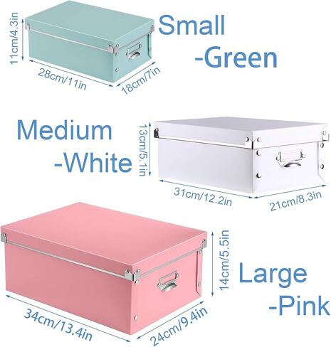 storage box, Mixed color decorative storage box，with handle, lid, screw fixed, foldable, three sizes suitable for holding clothes, toys, cosmetics, books, blankets （Mixed color 1 in Saudi Arabia