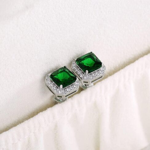 Sparkling 6mm Square Halo Stud Earrings Faux Diamond Emerald Sapphire Cubic Zirconia 925 Sterling Silver Full Diamond Delicate Stud Earrings Jewelry Gift for Banquet Party Gown Accessory green blue in Saudi Arabia