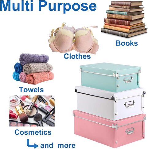 storage box, Mixed color decorative storage box，with handle, lid, screw fixed, foldable, three sizes suitable for holding clothes, toys, cosmetics, books, blankets （Mixed color 1 in Saudi Arabia