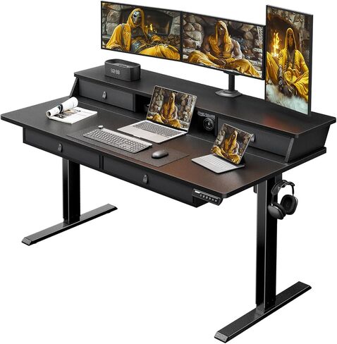 ErGear Standing Desk with Drawers, 48 x 30 Inches Height Adjustable Desk with Storage, Electric Sit Stand Desk, 4 Memory Preset Computer Home Office Desk with Cable Management Tray, Black in Kuwait