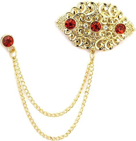 Knighthood Abstract Gold Engraving Badge With Stone And Hanging Tassel Chain Collar Pin Brooch, Suit Stud, Shirt Studs, Lapel Pin Accessories for Men Women in Kuwait