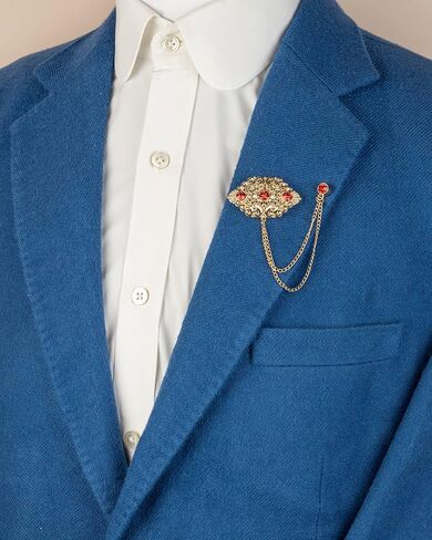 Knighthood Abstract Gold Engraving Badge With Stone And Hanging Tassel Chain Collar Pin Brooch, Suit Stud, Shirt Studs, Lapel Pin Accessories for Men Women in Kuwait