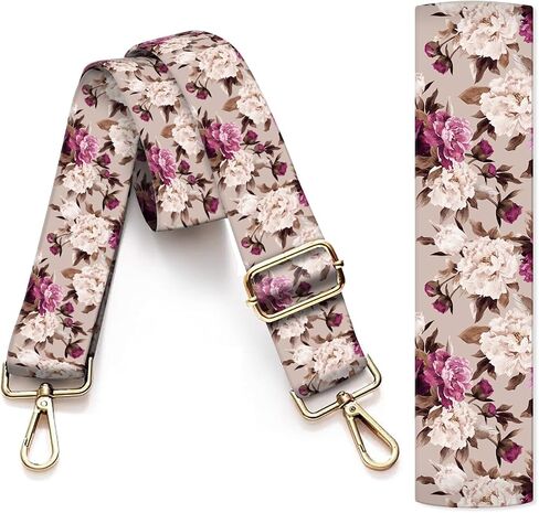 Purse Strap Replacement Crossbody, 3.8cm Wide Shoulder Strap Adjustable Replacement Belt Gold Buckle, Handbag Crossbody Bag Strap Luxury Peony Flowers in Kuwait