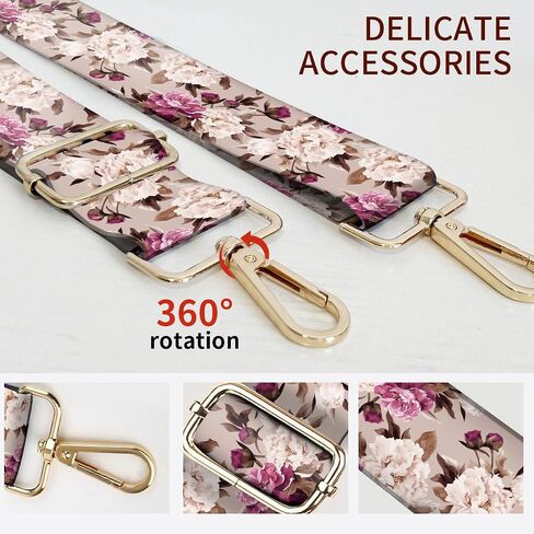 Purse Strap Replacement Crossbody, 3.8cm Wide Shoulder Strap Adjustable Replacement Belt Gold Buckle, Handbag Crossbody Bag Strap Luxury Peony Flowers in Kuwait