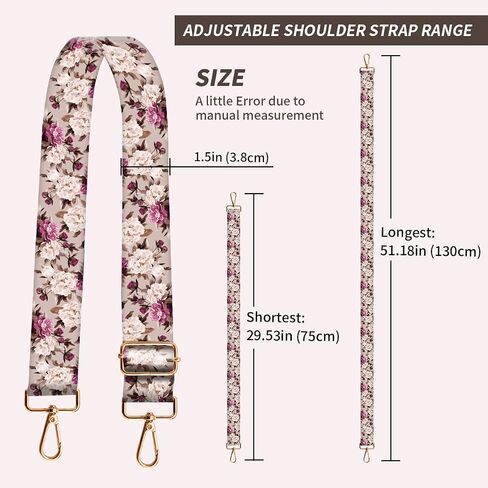 Purse Strap Replacement Crossbody, 3.8cm Wide Shoulder Strap Adjustable Replacement Belt Gold Buckle, Handbag Crossbody Bag Strap Luxury Peony Flowers in Kuwait