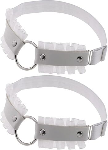 FM FM42 Multicolor Simulated Leather PU Lace O Ring Adjustable Leg Ring Elastic Garter, Pack of 2 in Saudi Arabia