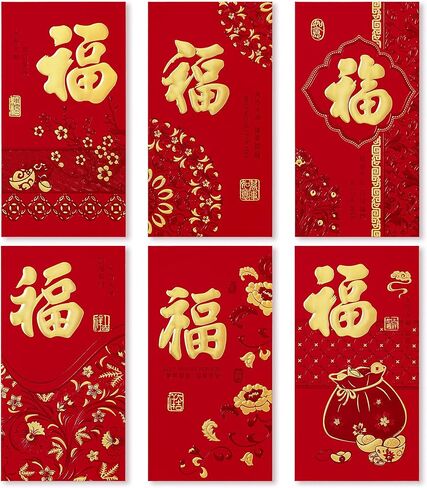 ThxToms 36pcs Red Envelopes Chinese New Year,Red Chinese Envelopes for Money 2025 Snake Lunar New Year,6 Designs, Gold Foil Fu, L in Kuwait