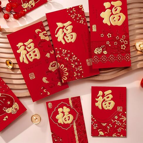 ThxToms 36pcs Red Envelopes Chinese New Year,Red Chinese Envelopes for Money 2025 Snake Lunar New Year,6 Designs, Gold Foil Fu, L in Kuwait