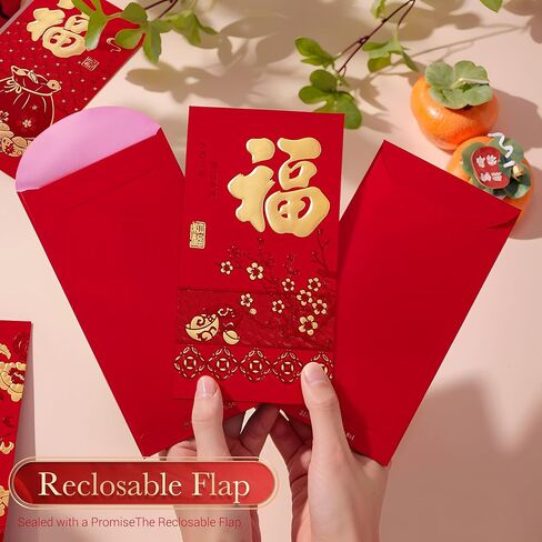 ThxToms 36pcs Red Envelopes Chinese New Year,Red Chinese Envelopes for Money 2025 Snake Lunar New Year,6 Designs, Gold Foil Fu, L in Kuwait