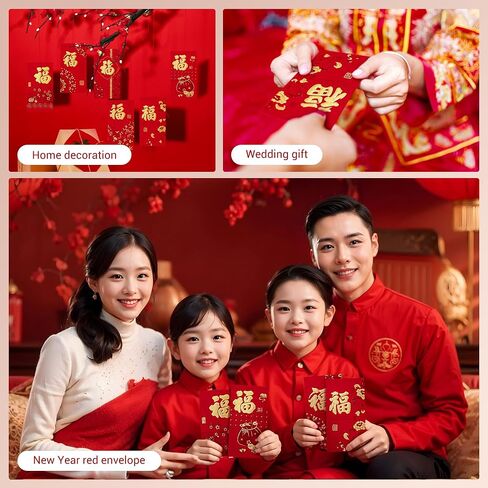 ThxToms 36pcs Red Envelopes Chinese New Year,Red Chinese Envelopes for Money 2025 Snake Lunar New Year,6 Designs, Gold Foil Fu, L in Kuwait