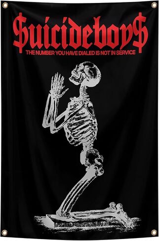 Suicide Funny Boys Band Tapestry with Skull Design Black and Red Backdrop 2×3FT Hanging Wall Tapestry Poster Signs Decor for Bedroom College Livng Room Dorm Parties Decor in Saudi Arabia