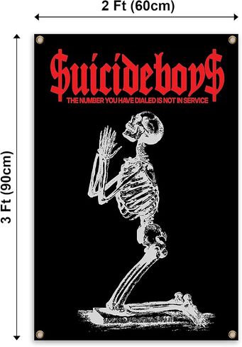 Suicide Funny Boys Band Tapestry with Skull Design Black and Red Backdrop 2×3FT Hanging Wall Tapestry Poster Signs Decor for Bedroom College Livng Room Dorm Parties Decor in Saudi Arabia