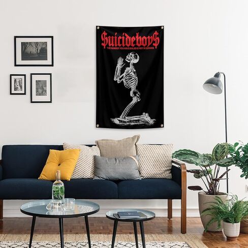 Suicide Funny Boys Band Tapestry with Skull Design Black and Red Backdrop 2×3FT Hanging Wall Tapestry Poster Signs Decor for Bedroom College Livng Room Dorm Parties Decor in Saudi Arabia