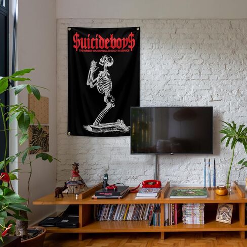 Suicide Funny Boys Band Tapestry with Skull Design Black and Red Backdrop 2×3FT Hanging Wall Tapestry Poster Signs Decor for Bedroom College Livng Room Dorm Parties Decor in Saudi Arabia